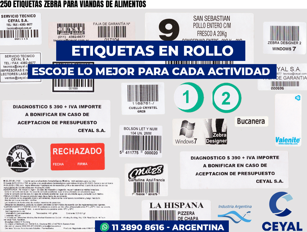 250 ETIQUETAS ZEBRA PARA VIANDAS DE ALIMENTOS