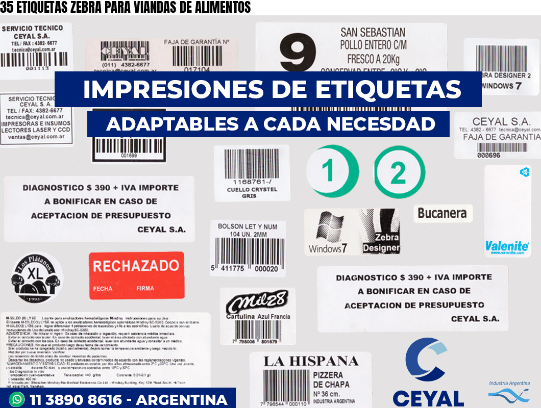35 ETIQUETAS ZEBRA PARA VIANDAS DE ALIMENTOS