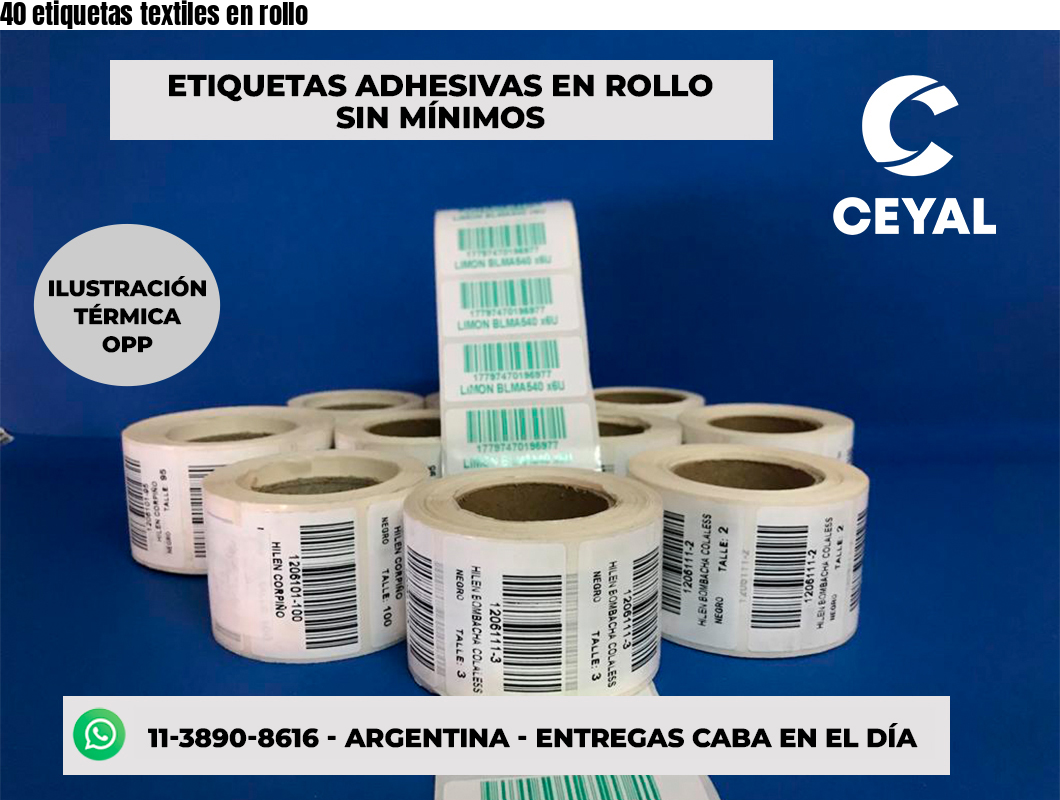 40 etiquetas textiles en rollo