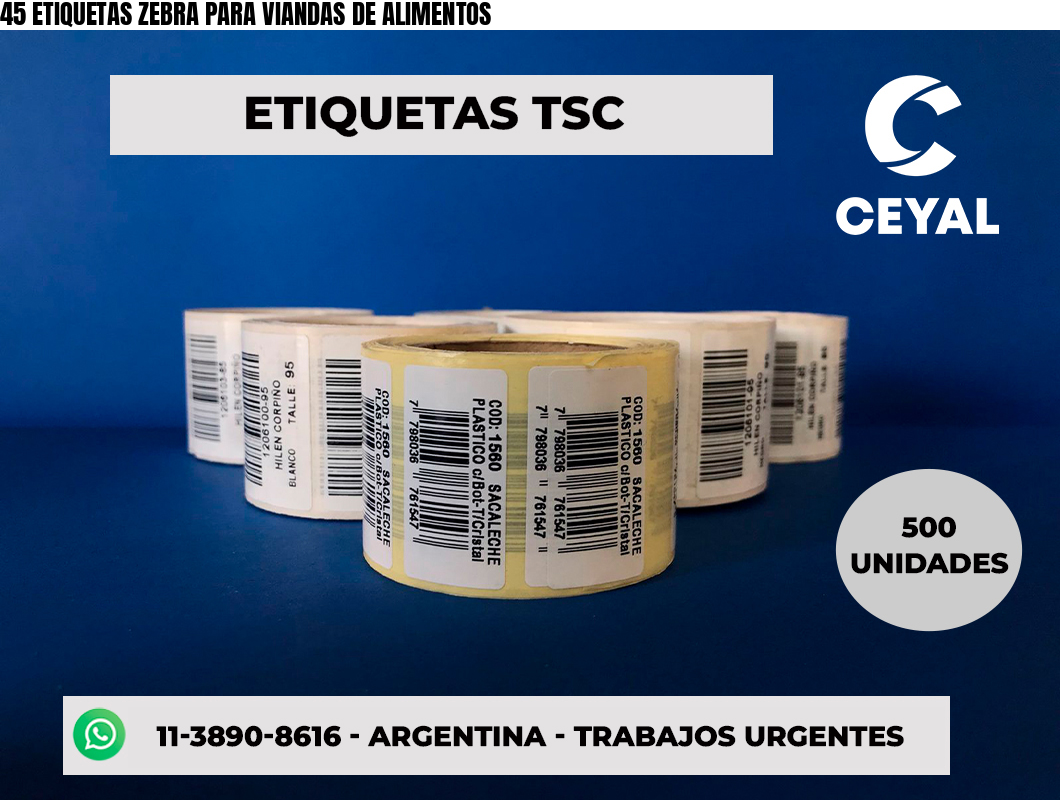 45 ETIQUETAS ZEBRA PARA VIANDAS DE ALIMENTOS