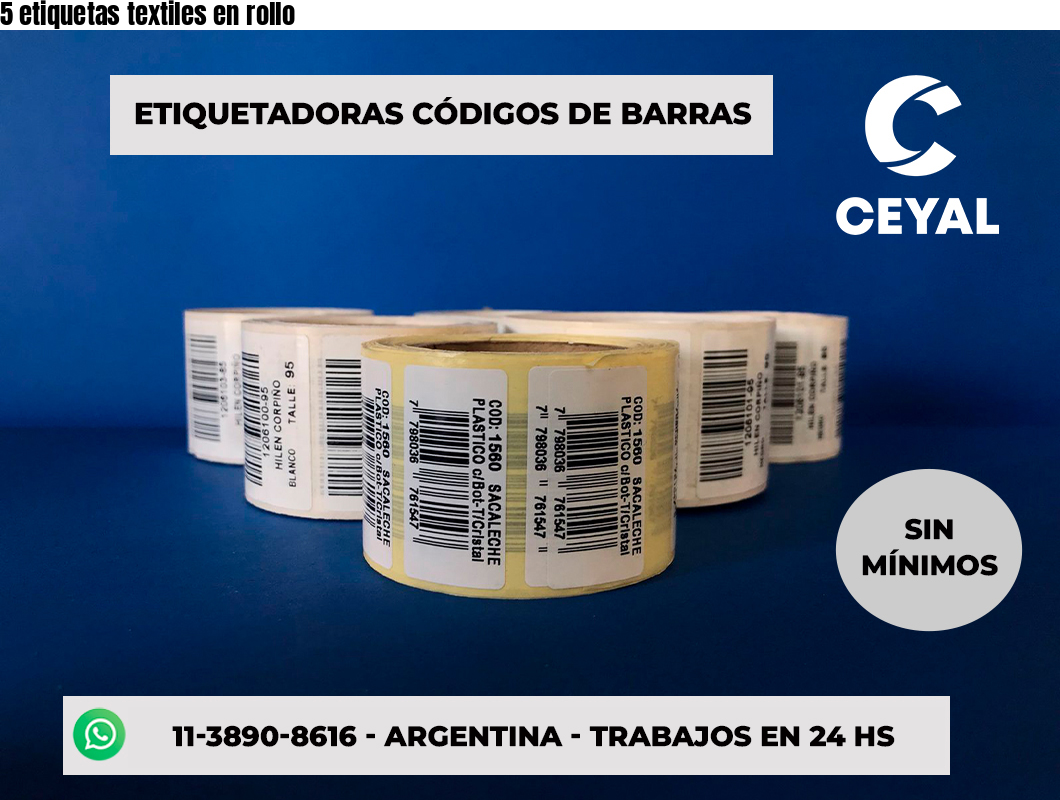 5 etiquetas textiles en rollo