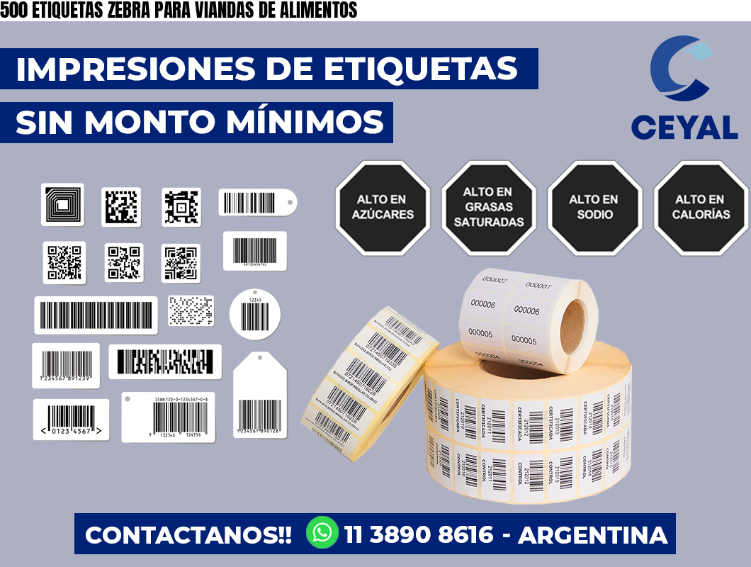 500 ETIQUETAS ZEBRA PARA VIANDAS DE ALIMENTOS