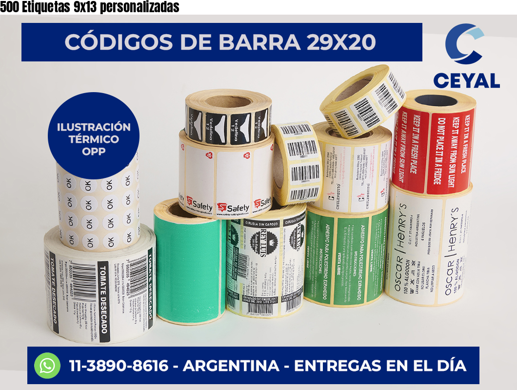 500 Etiquetas 9×13 personalizadas