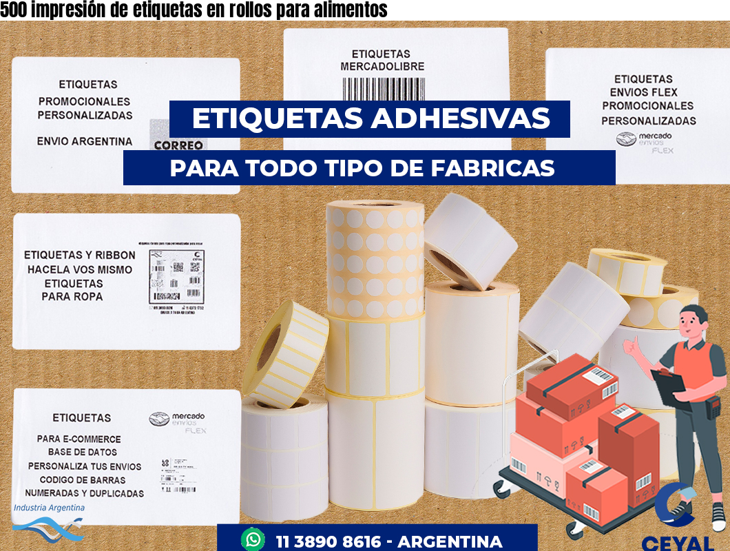 500 impresión de etiquetas en rollos para alimentos