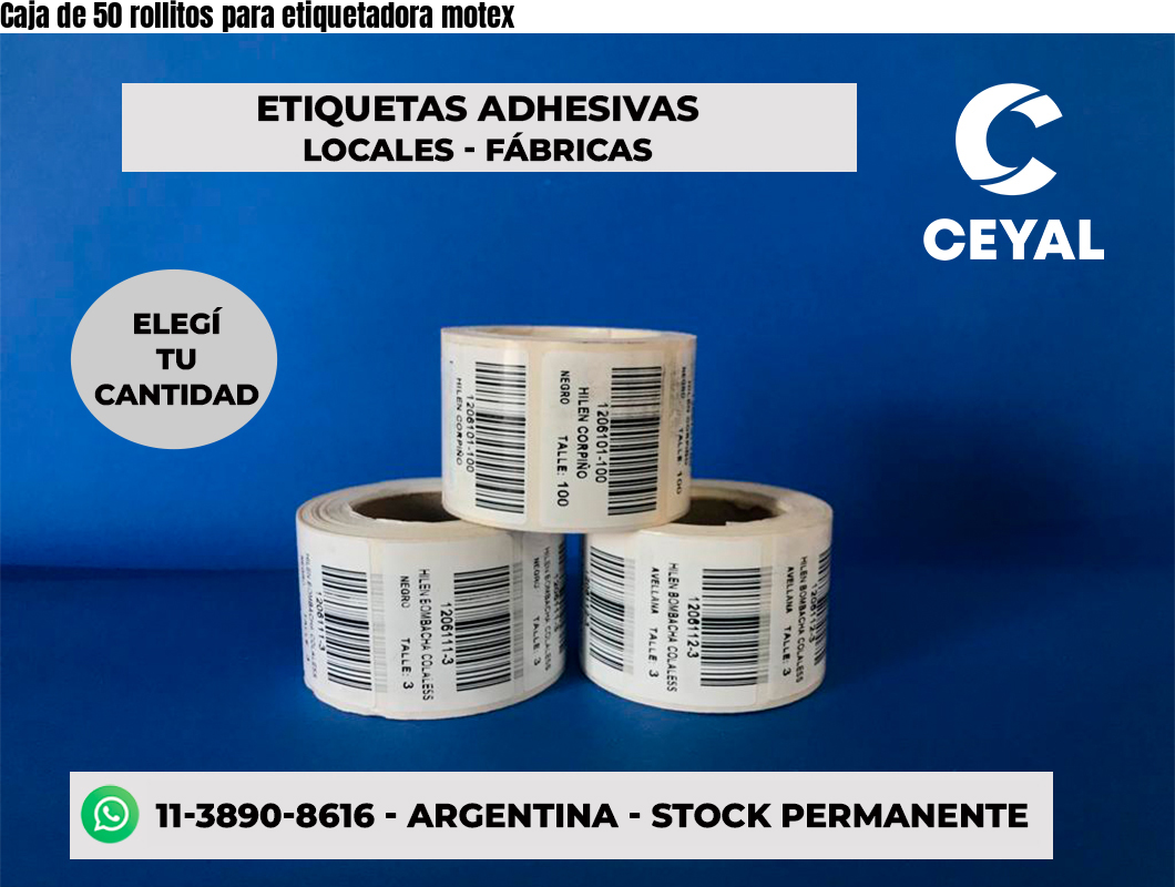 Caja de 50 rollitos para etiquetadora motex