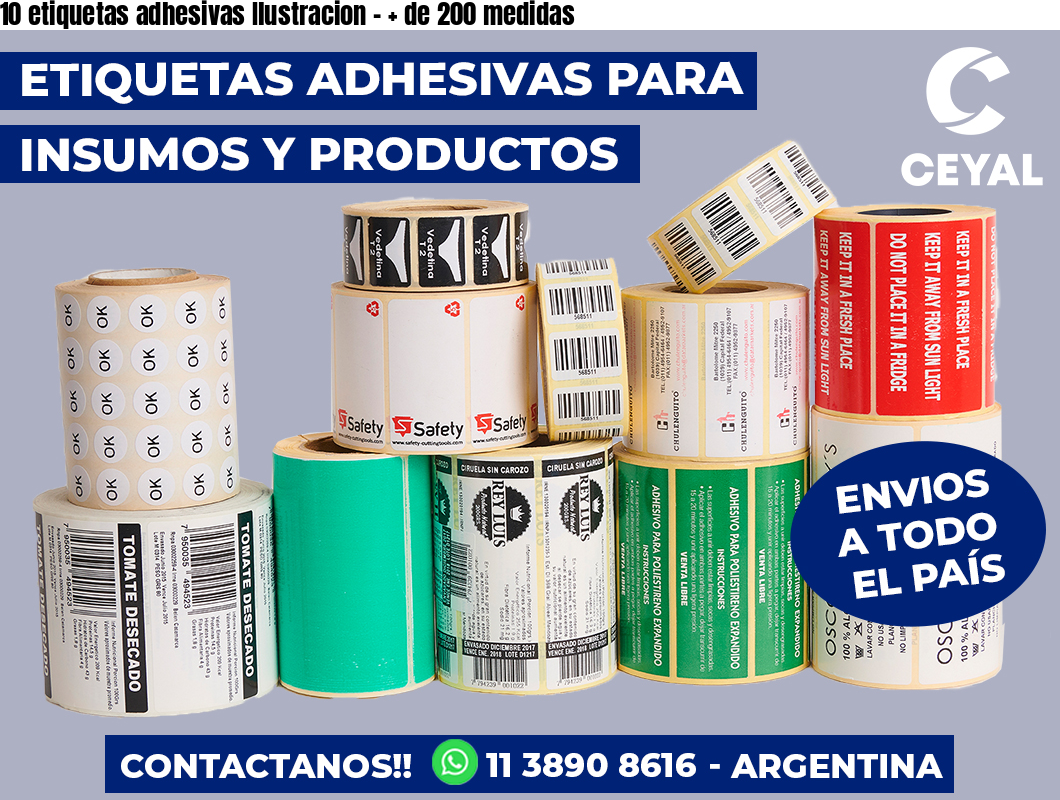 10 etiquetas adhesivas Ilustracion - + de 200 medidas