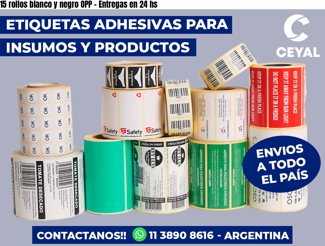 15 rollos blanco y negro OPP - Entregas en 24 hs