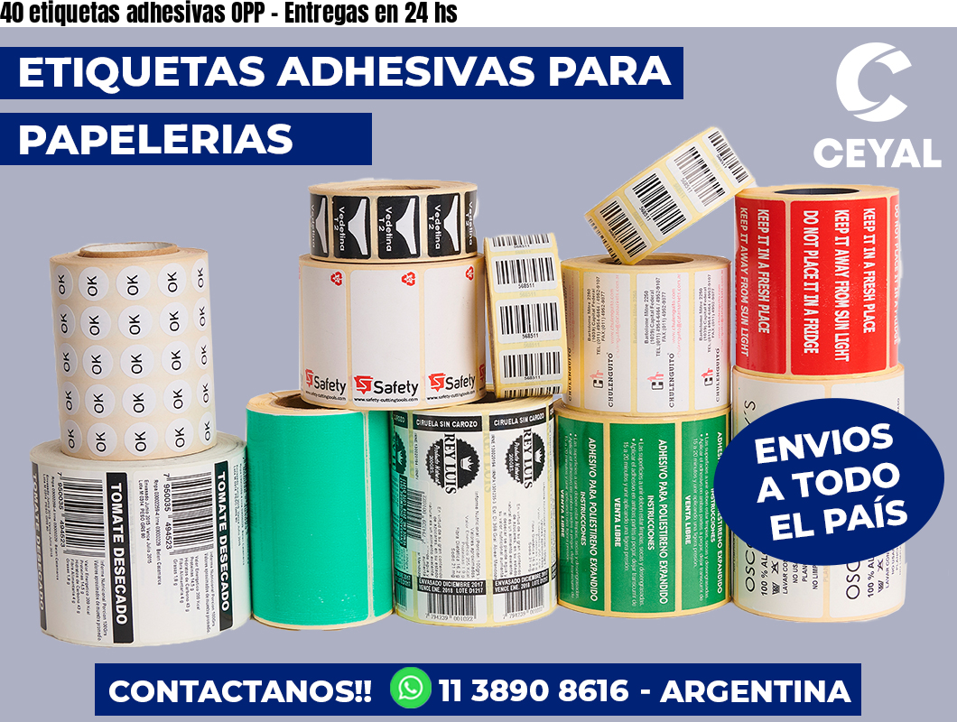 40 etiquetas adhesivas OPP – Entregas en 24 hs