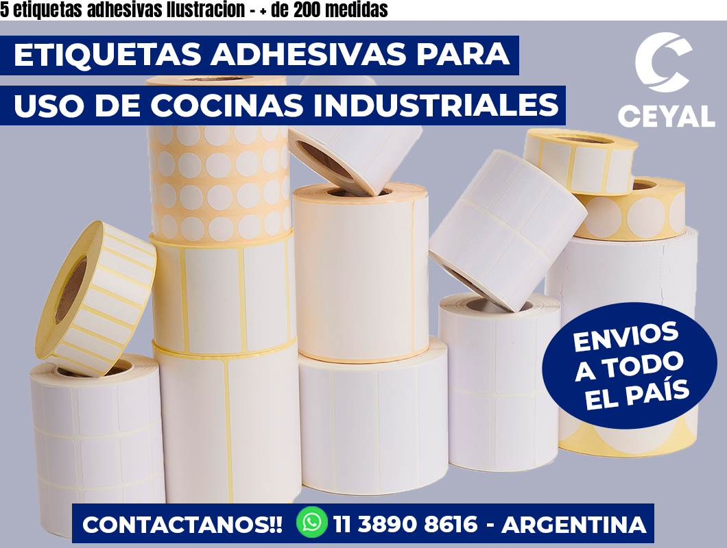 5 etiquetas adhesivas Ilustracion - + de 200 medidas