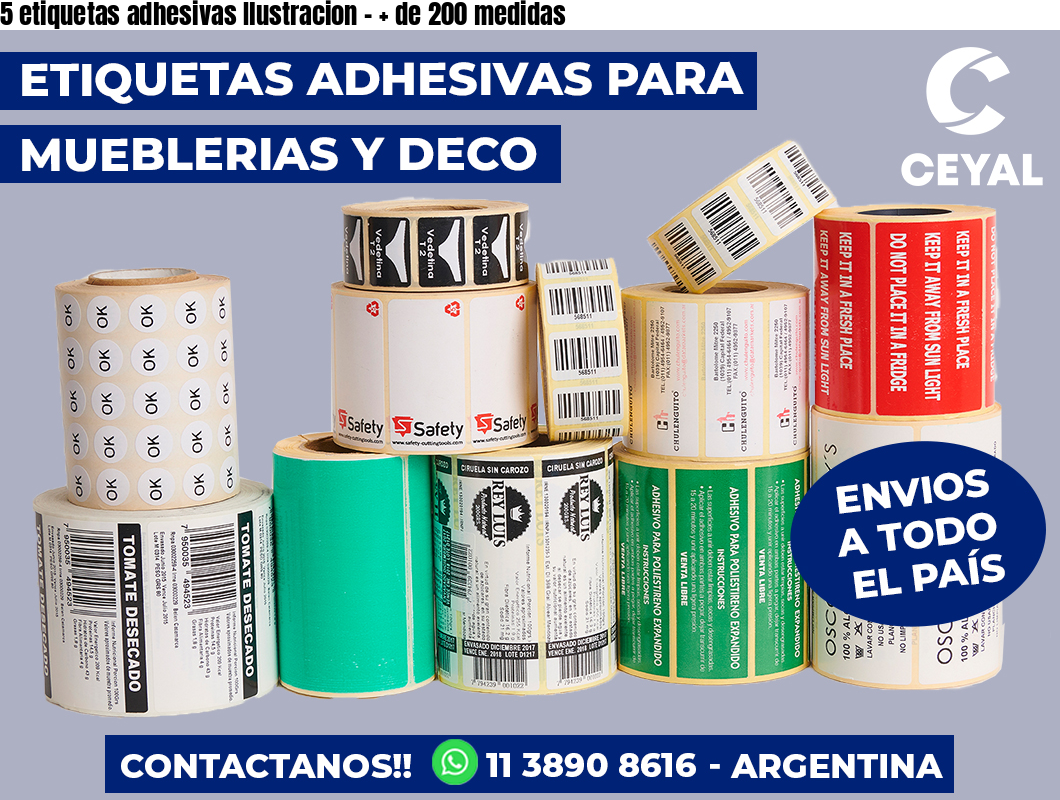 5 etiquetas adhesivas Ilustracion – + de 200 medidas