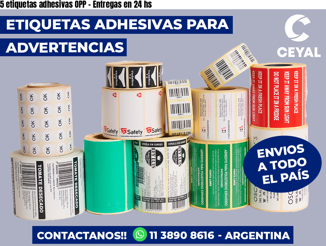 5 etiquetas adhesivas OPP – Entregas en 24 hs
