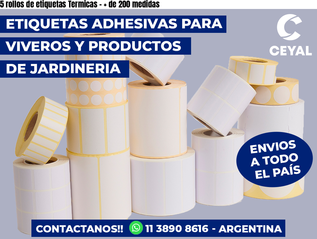 5 rollos de etiquetas Termicas - + de 200 medidas