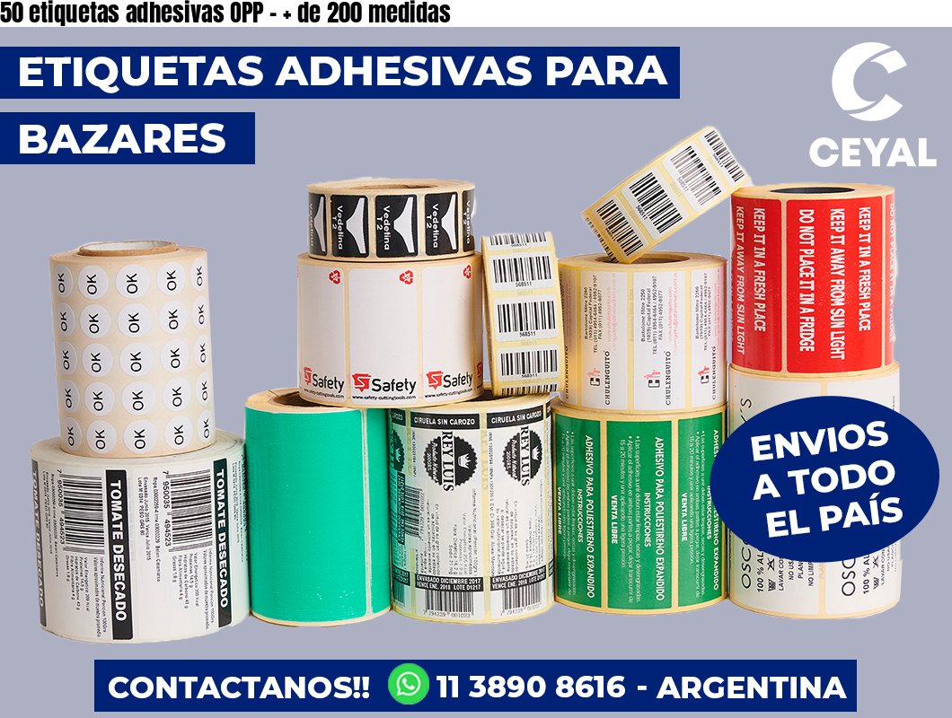 50 etiquetas adhesivas OPP – + de 200 medidas