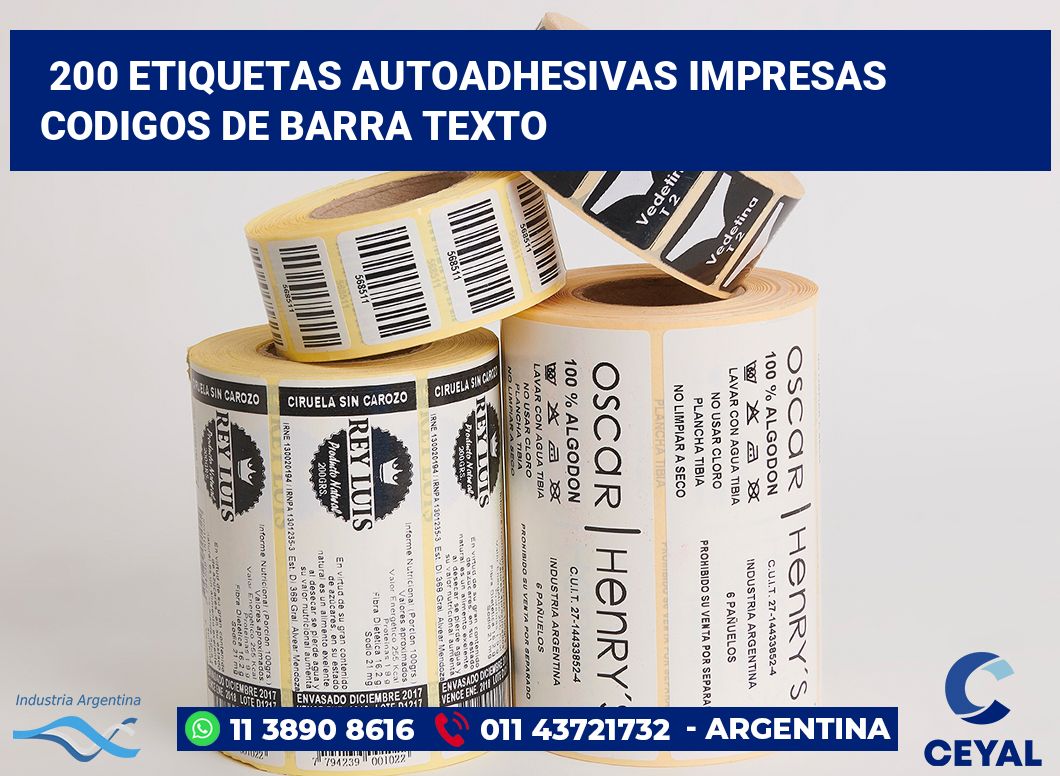 200 Etiquetas autoadhesivas impresas codigos de barra texto