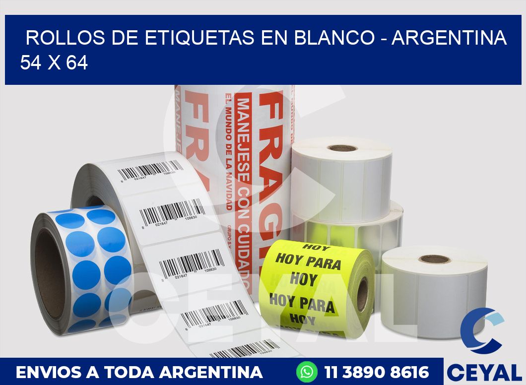 Rollos de etiquetas en blanco - Argentina 54 x 64