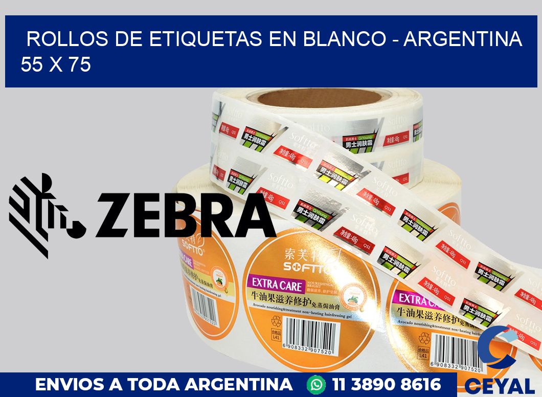Rollos de etiquetas en blanco - Argentina 55 x 75