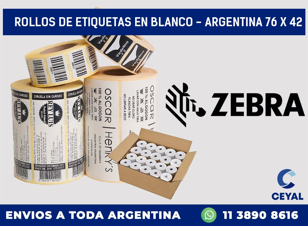 Rollos de etiquetas en blanco - Argentina 76 x 42