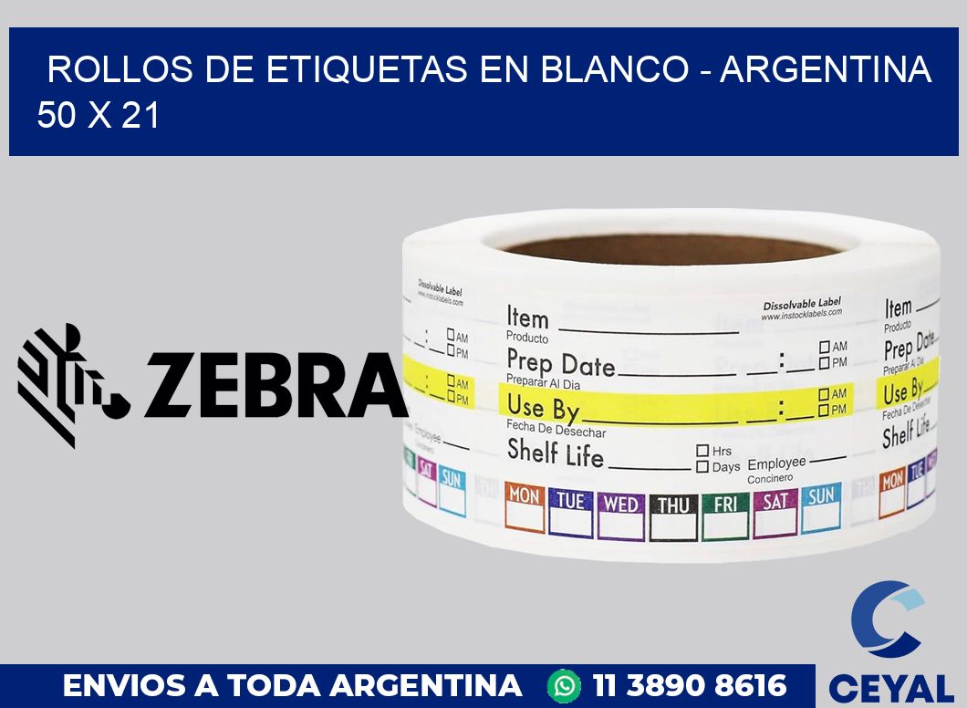 Rollos de etiquetas en blanco - Argentina 50 x 21