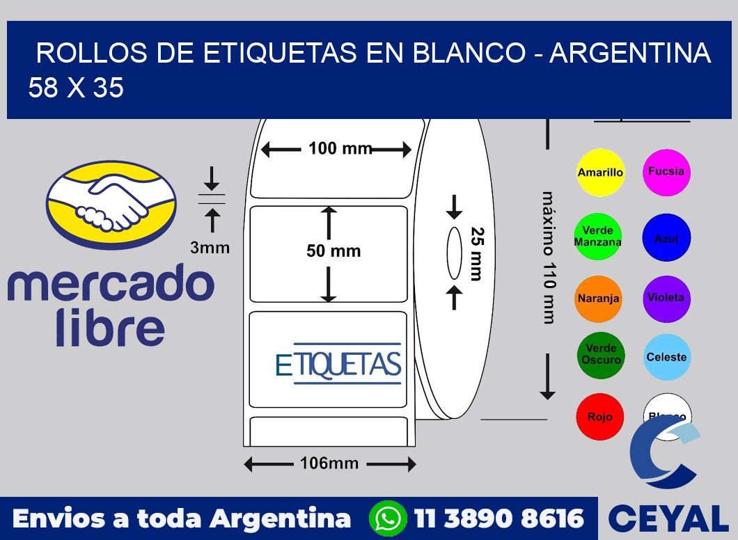 Rollos de etiquetas en blanco - Argentina 58 x 35