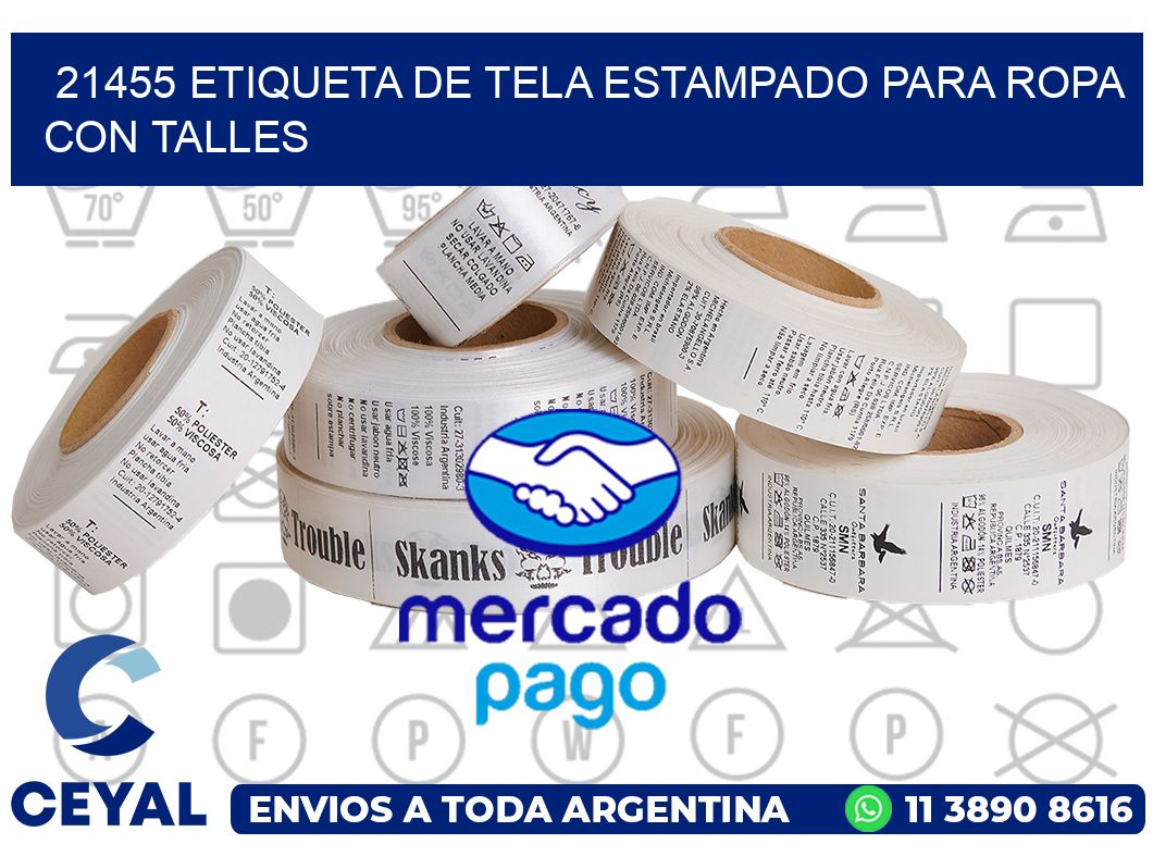 21455 ETIQUETA DE TELA ESTAMPADO PARA ROPA CON TALLES