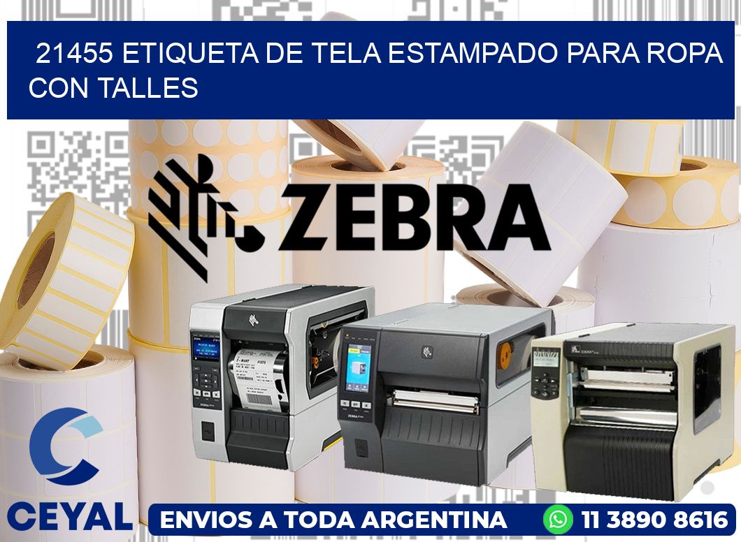 21455 ETIQUETA DE TELA ESTAMPADO PARA ROPA CON TALLES