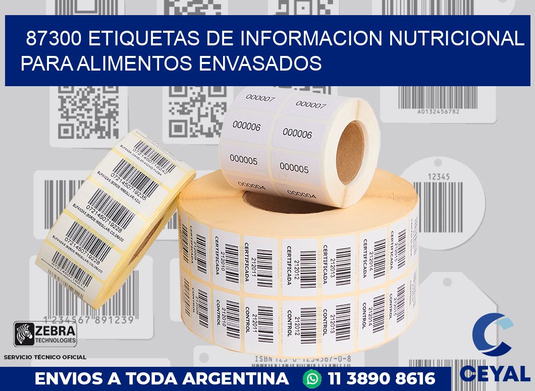 87300 ETIQUETAS DE INFORMACION NUTRICIONAL PARA ALIMENTOS ENVASADOS