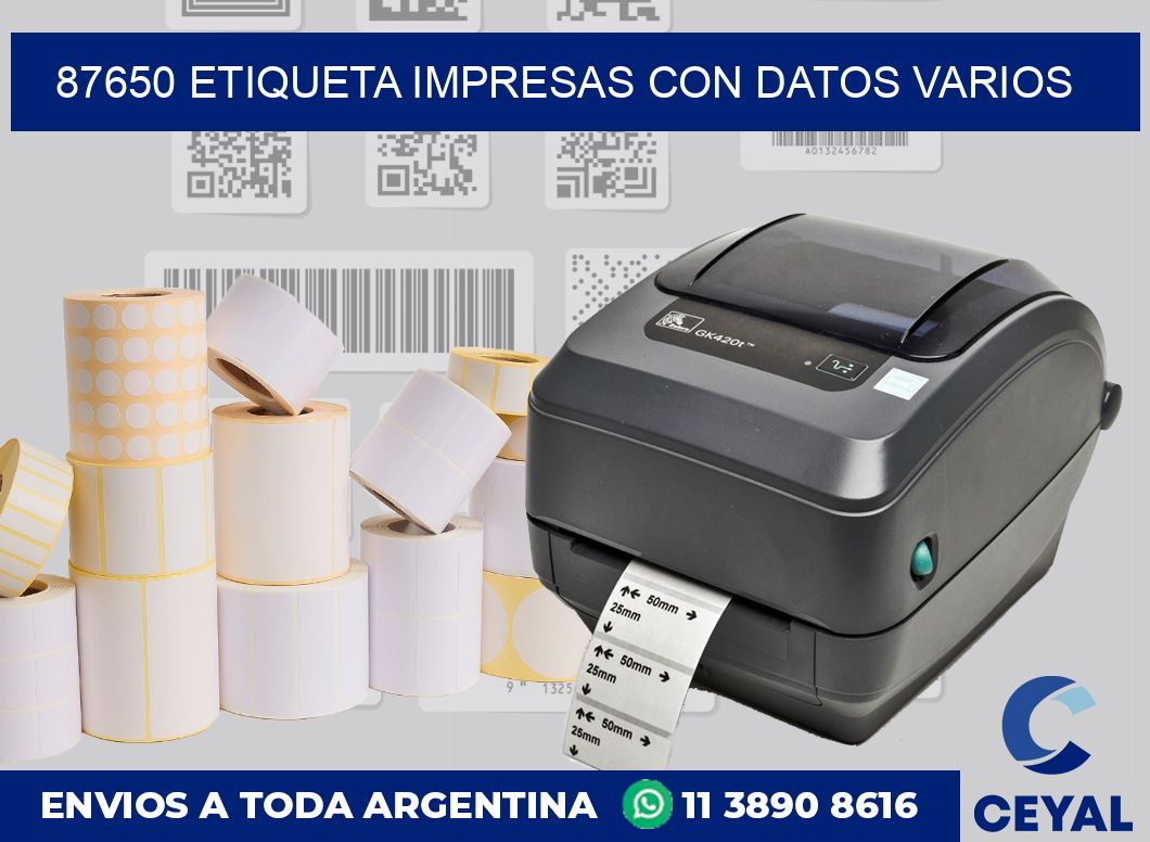 87650 ETIQUETA IMPRESAS CON DATOS VARIOS