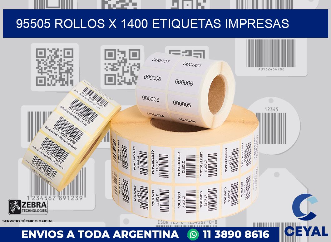 95505 Rollos x 1400 etiquetas impresas