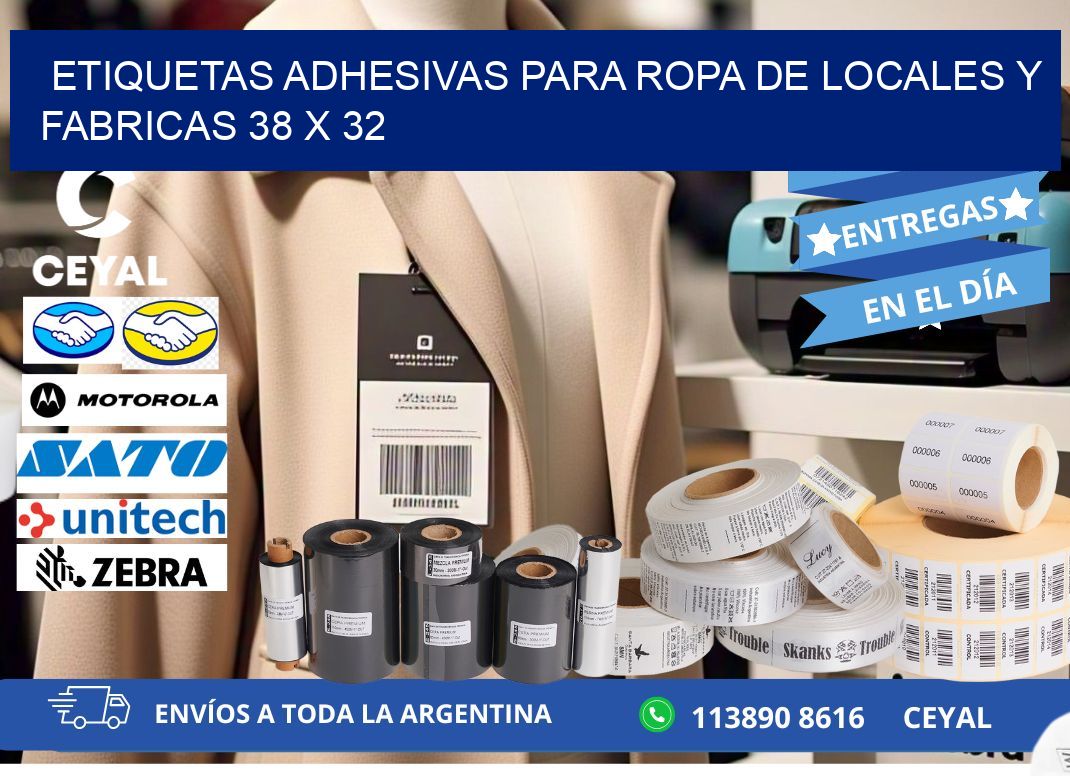 ETIQUETAS ADHESIVAS PARA ROPA DE LOCALES Y FABRICAS 38 x 32