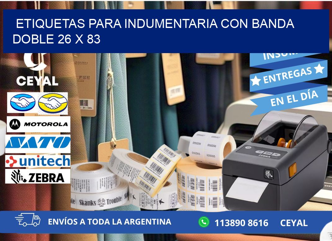 ETIQUETAS PARA INDUMENTARIA CON BANDA DOBLE 26 x 83