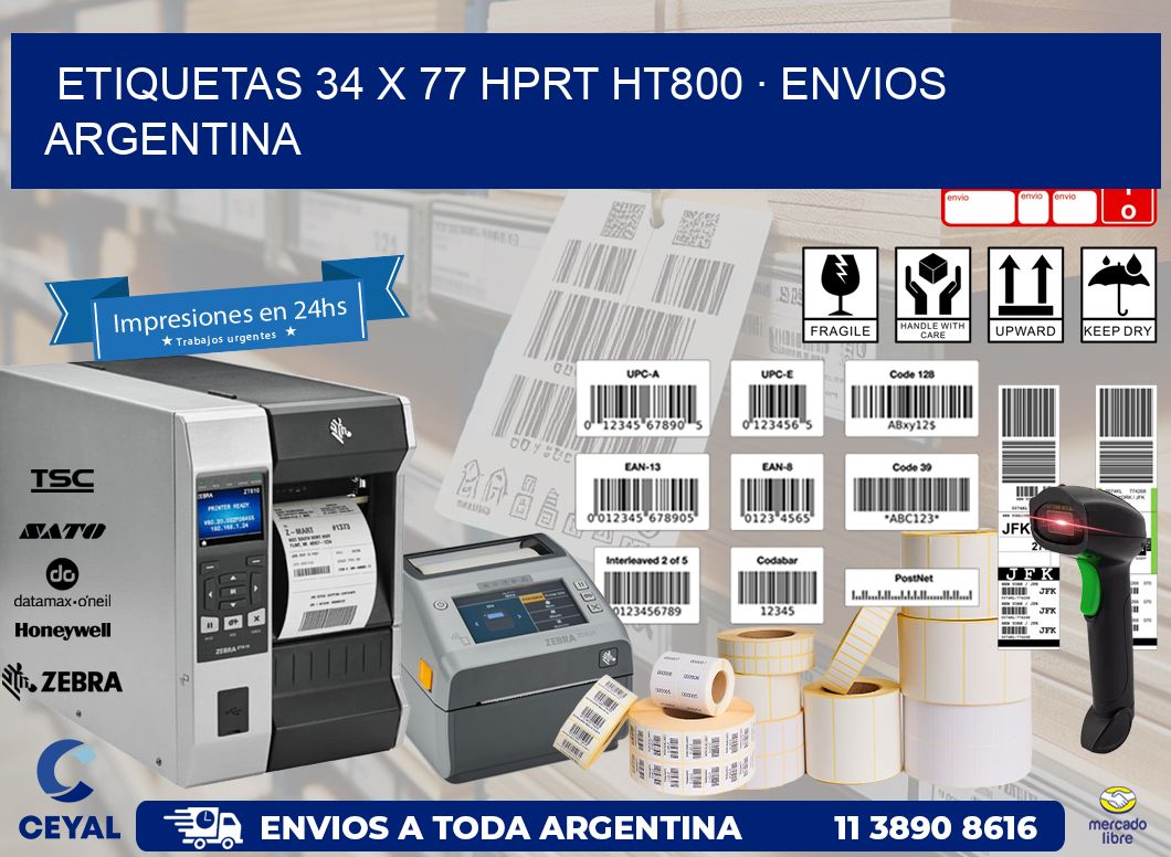 ETIQUETAS 34 x 77 HPRT HT800 · ENVIOS ARGENTINA