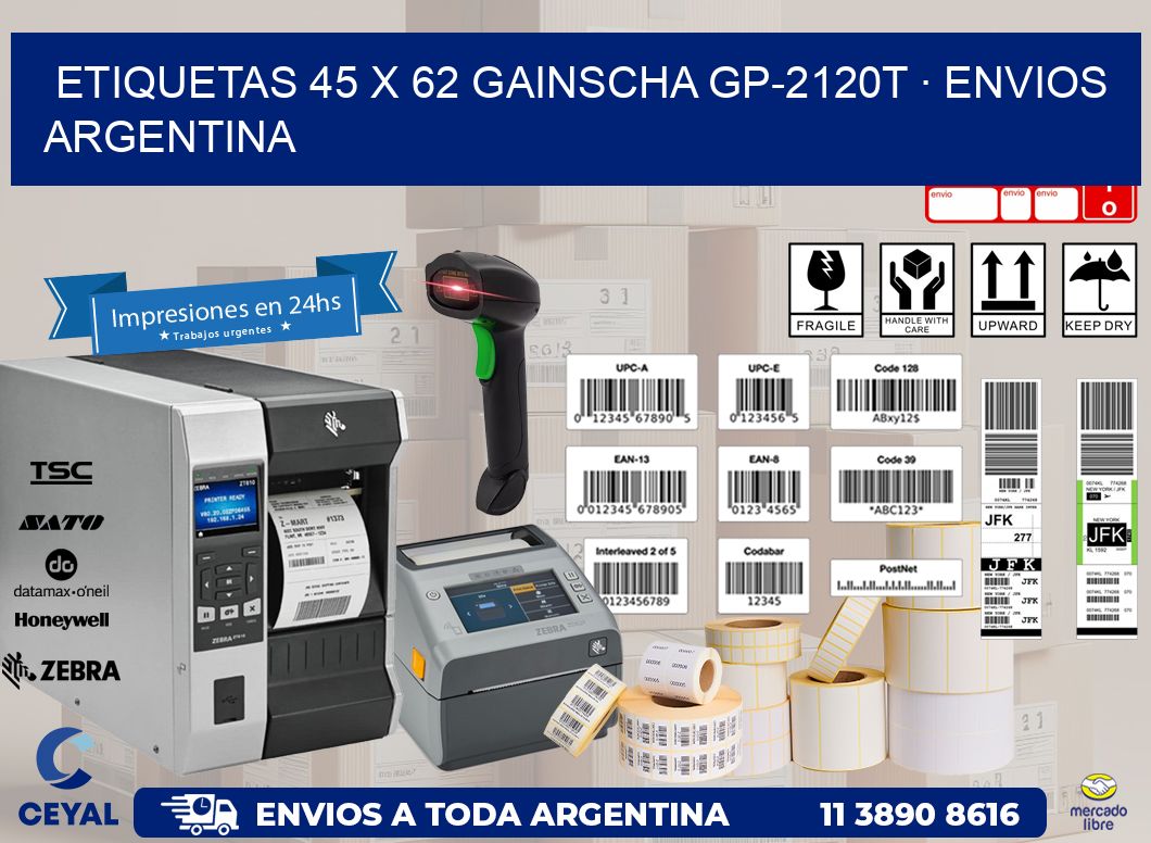 ETIQUETAS 45 x 62 GAINSCHA GP-2120T · ENVIOS ARGENTINA