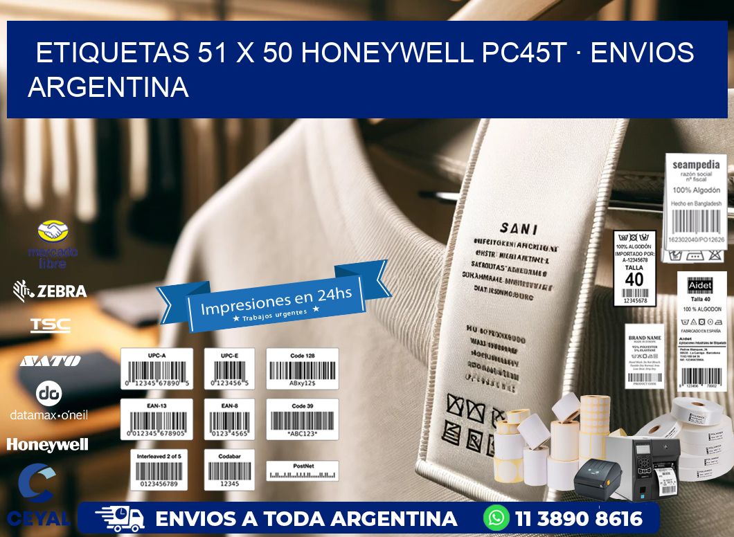 ETIQUETAS 51 x 50 HONEYWELL PC45T · ENVIOS ARGENTINA