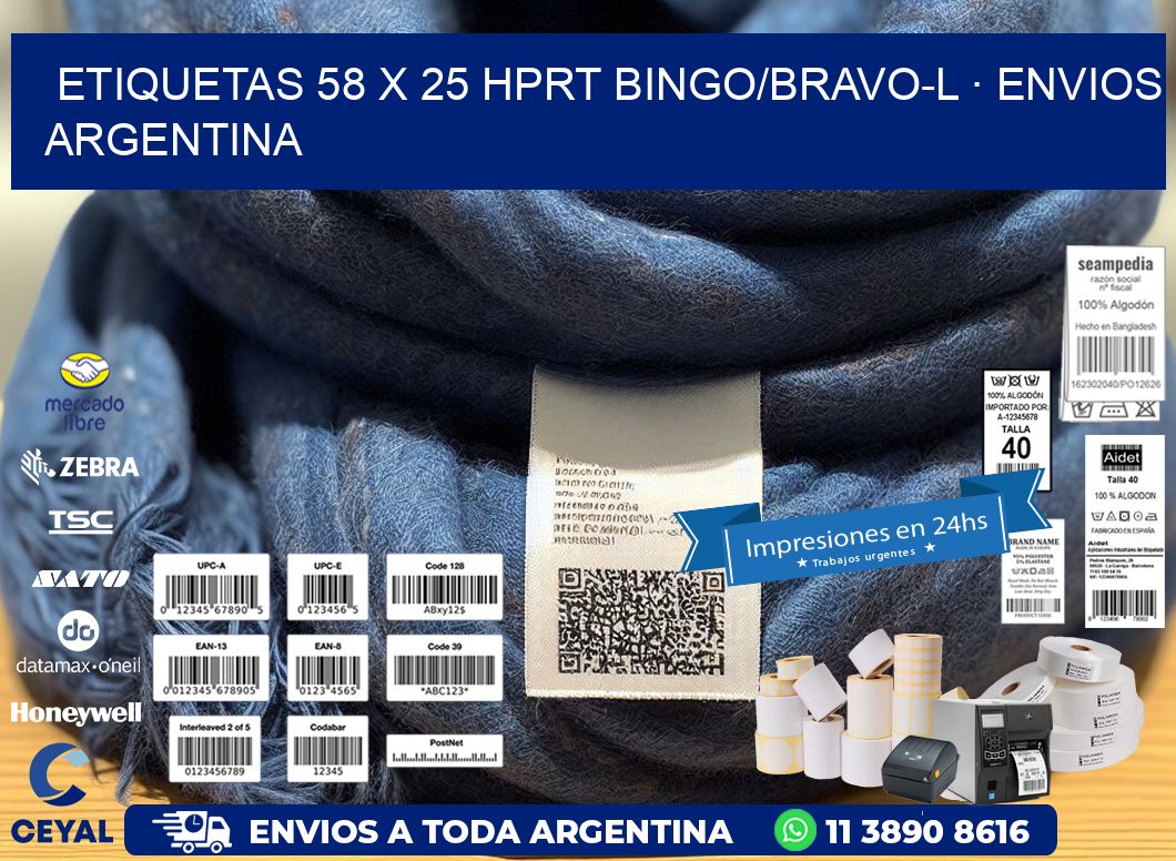 ETIQUETAS 58 x 25 HPRT BINGO/BRAVO-L · ENVIOS ARGENTINA