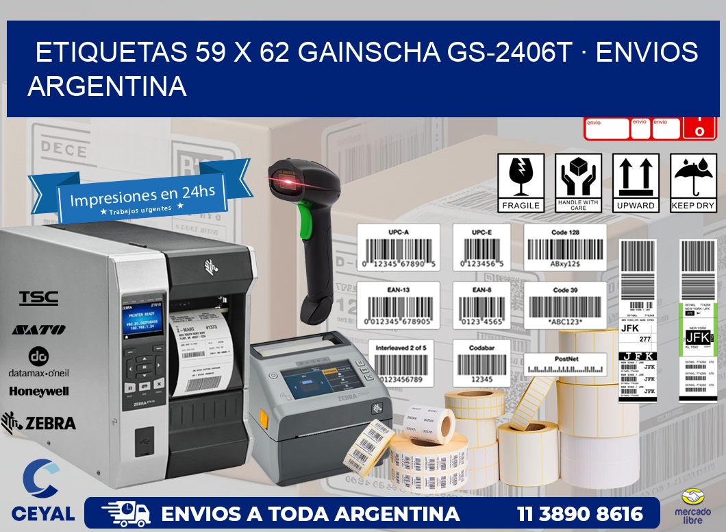 ETIQUETAS 59 x 62 GAINSCHA GS-2406T · ENVIOS ARGENTINA