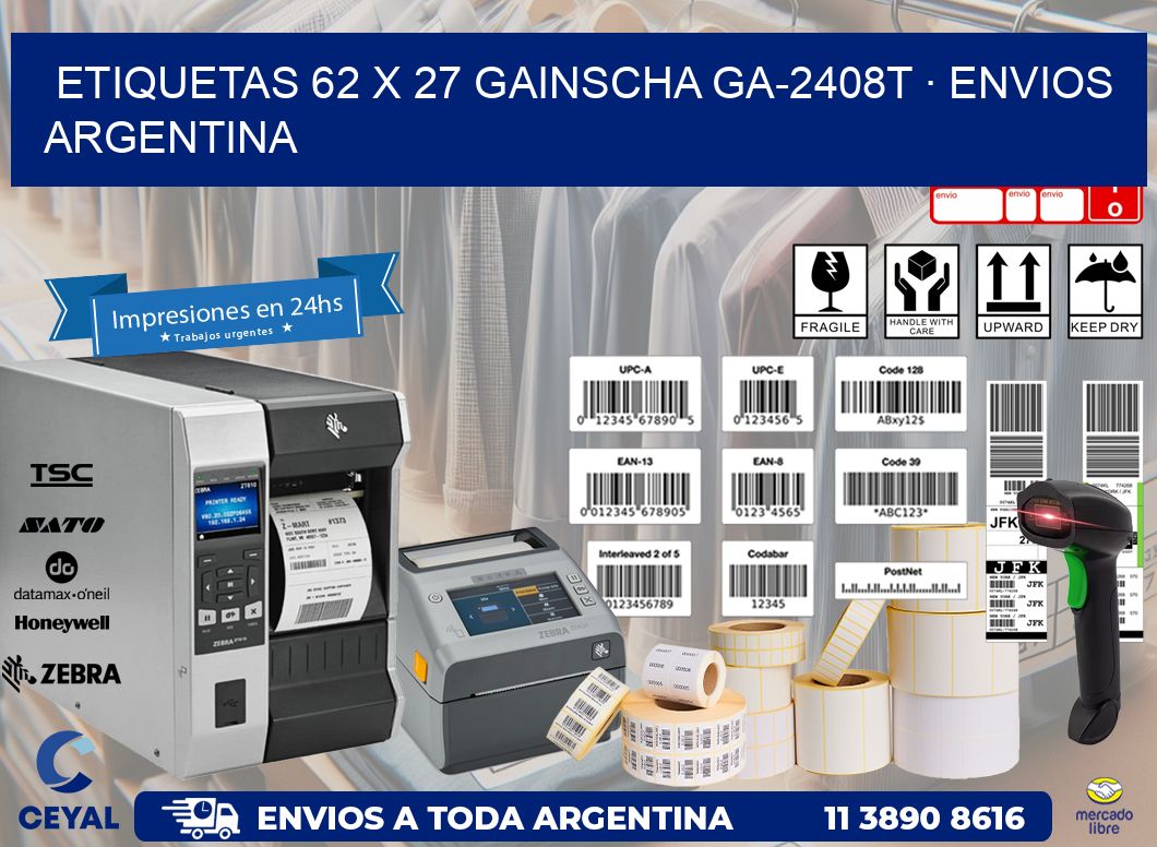 ETIQUETAS 62 x 27 GAINSCHA GA-2408T · ENVIOS ARGENTINA