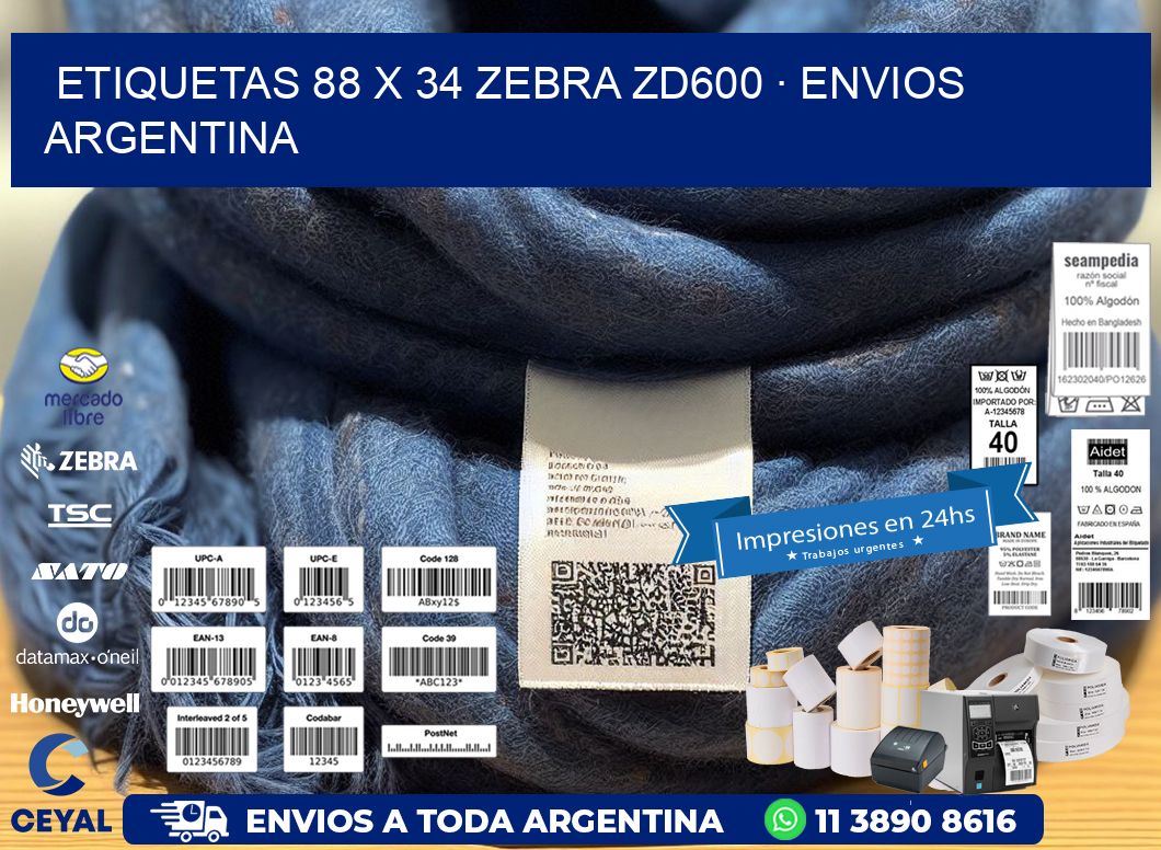 ETIQUETAS 88 x 34 ZEBRA ZD600 · ENVIOS ARGENTINA