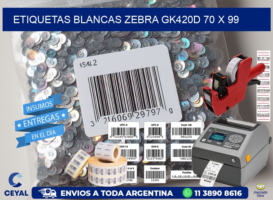 ETIQUETAS BLANCAS ZEBRA GK420D 70 x 99