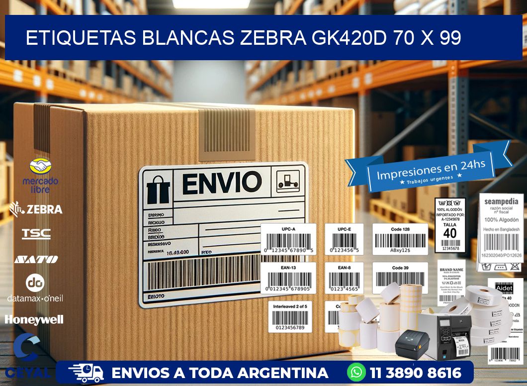 ETIQUETAS BLANCAS ZEBRA GK420D 70 x 99