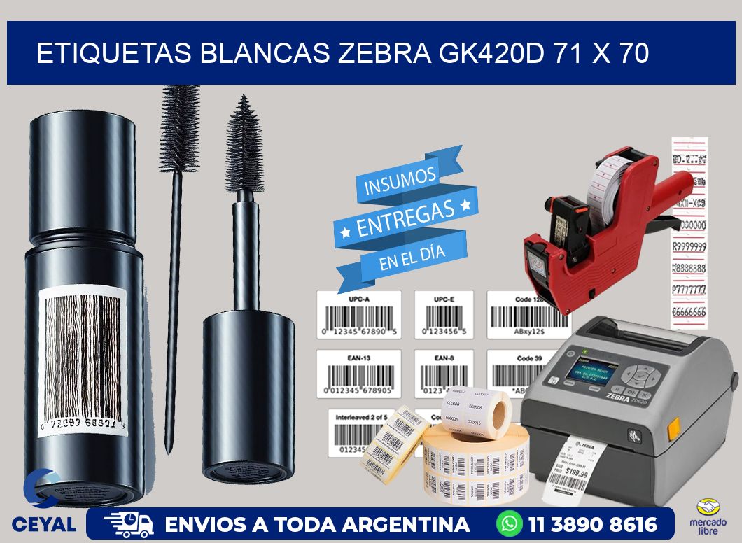 ETIQUETAS BLANCAS ZEBRA GK420D 71 x 70
