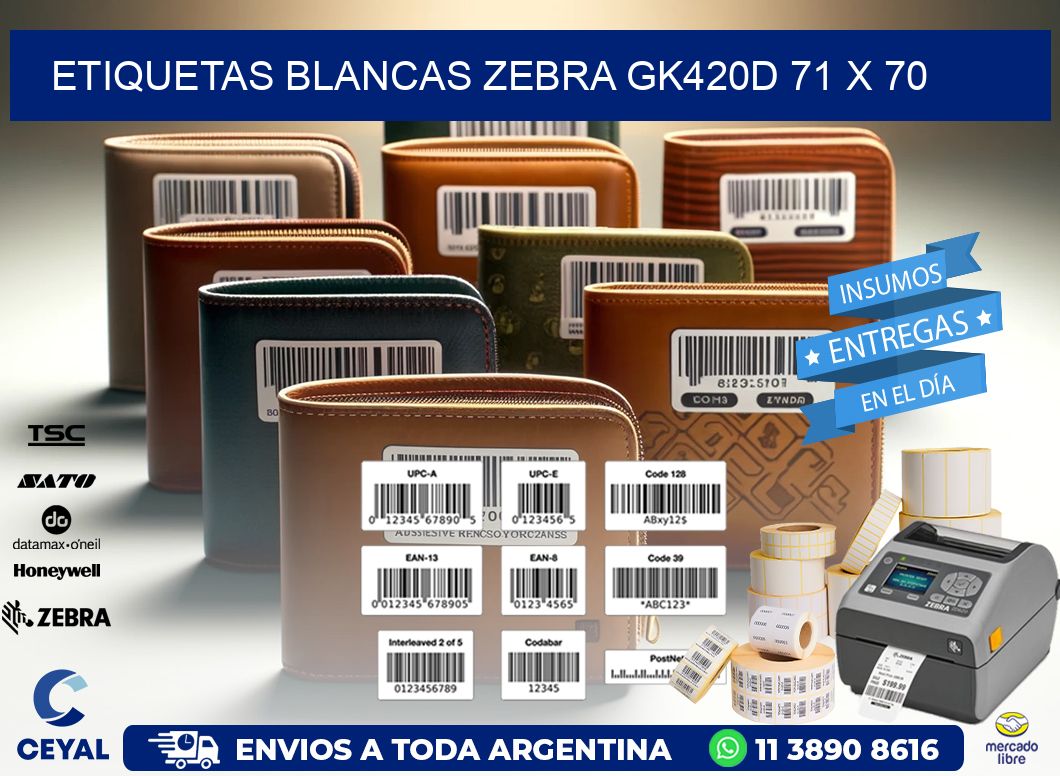 ETIQUETAS BLANCAS ZEBRA GK420D 71 x 70