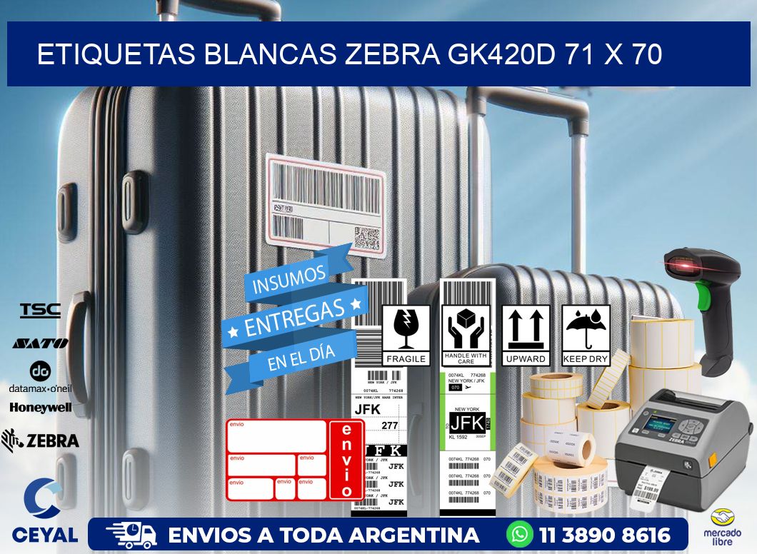 ETIQUETAS BLANCAS ZEBRA GK420D 71 x 70