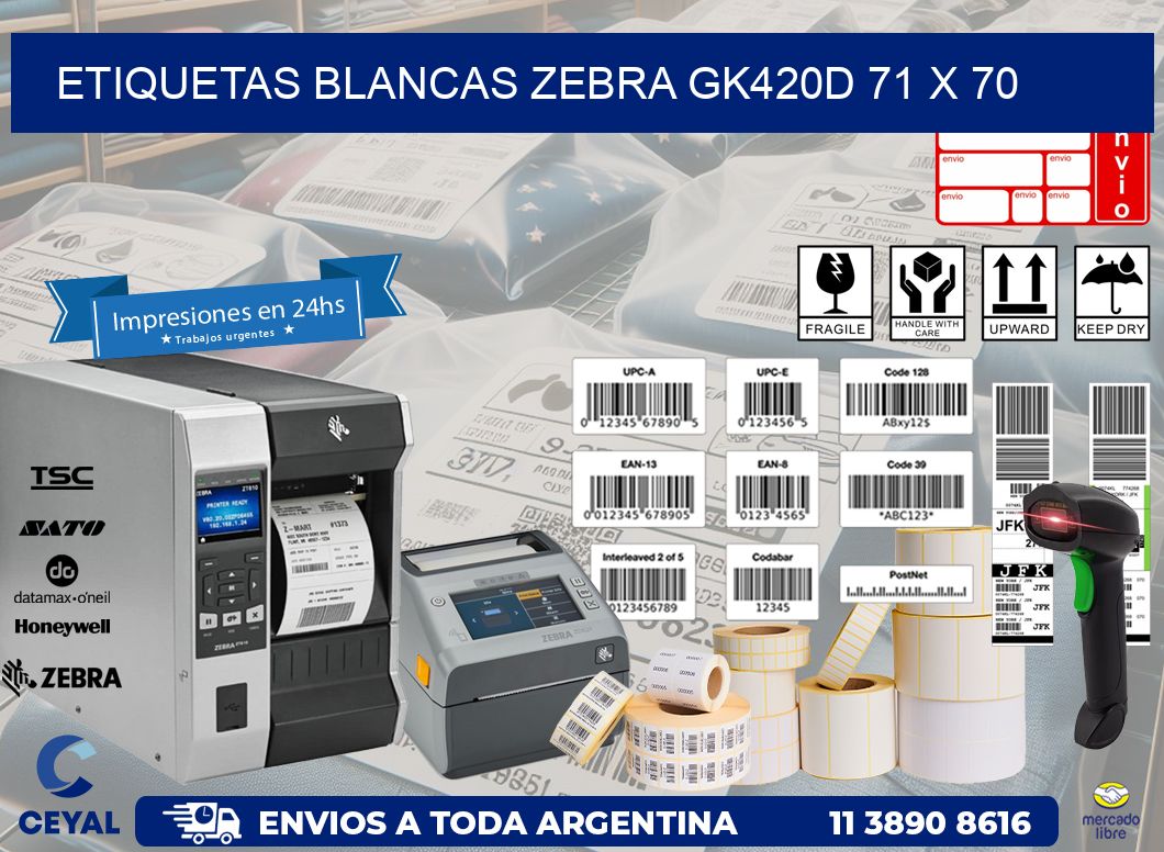 ETIQUETAS BLANCAS ZEBRA GK420D 71 x 70