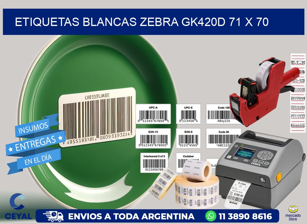 ETIQUETAS BLANCAS ZEBRA GK420D 71 x 70