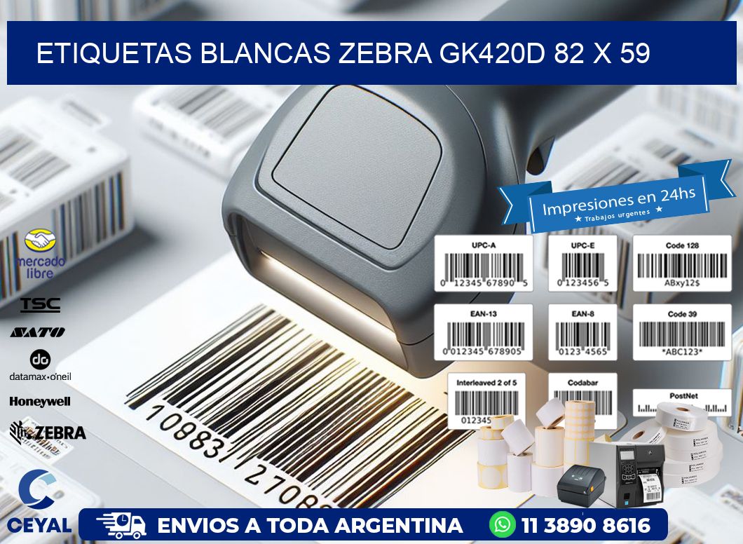 ETIQUETAS BLANCAS ZEBRA GK420D 82 x 59
