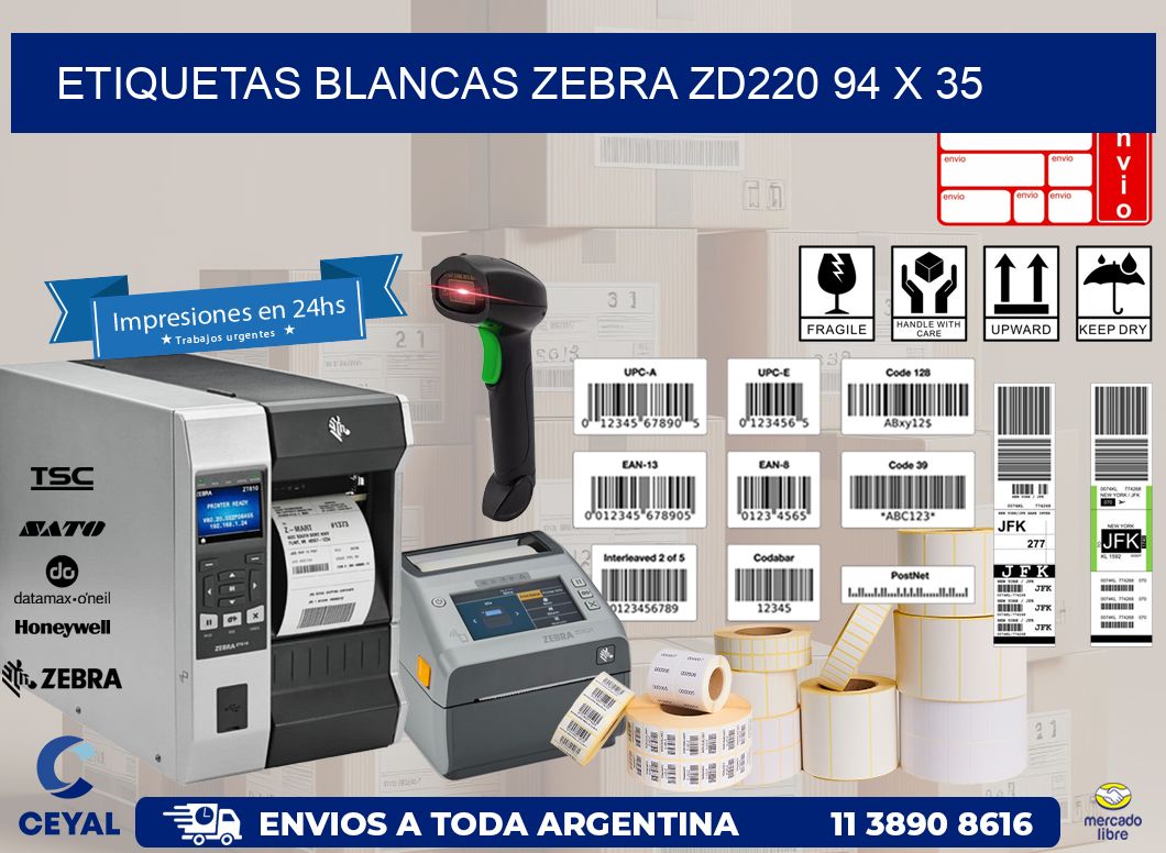 ETIQUETAS BLANCAS ZEBRA ZD220 94 x 35