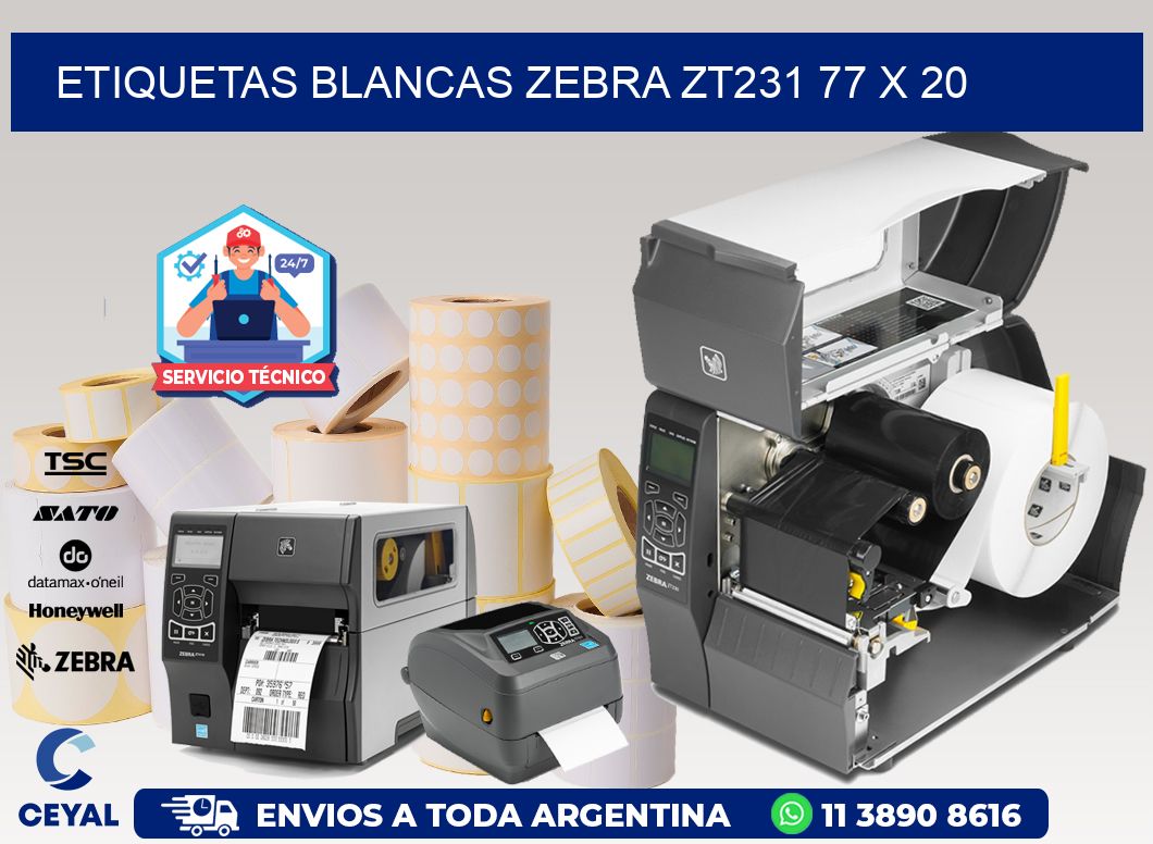 ETIQUETAS BLANCAS ZEBRA ZT231 77 x 20