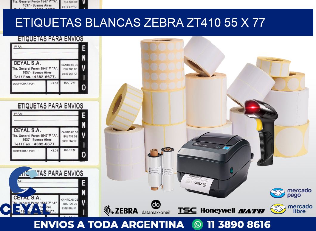 ETIQUETAS BLANCAS ZEBRA ZT410 55 x 77