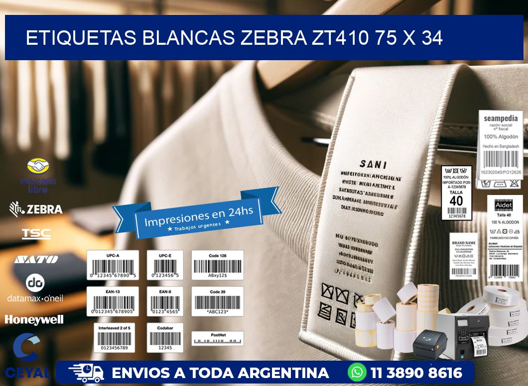 ETIQUETAS BLANCAS ZEBRA ZT410 75 x 34