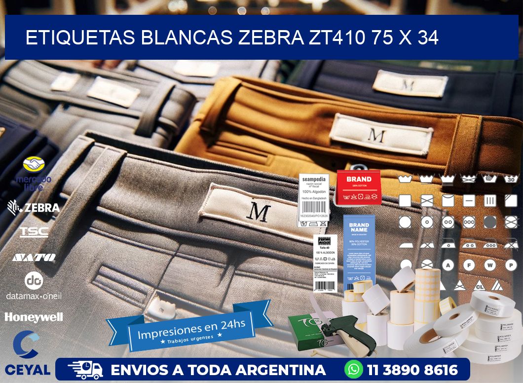 ETIQUETAS BLANCAS ZEBRA ZT410 75 x 34